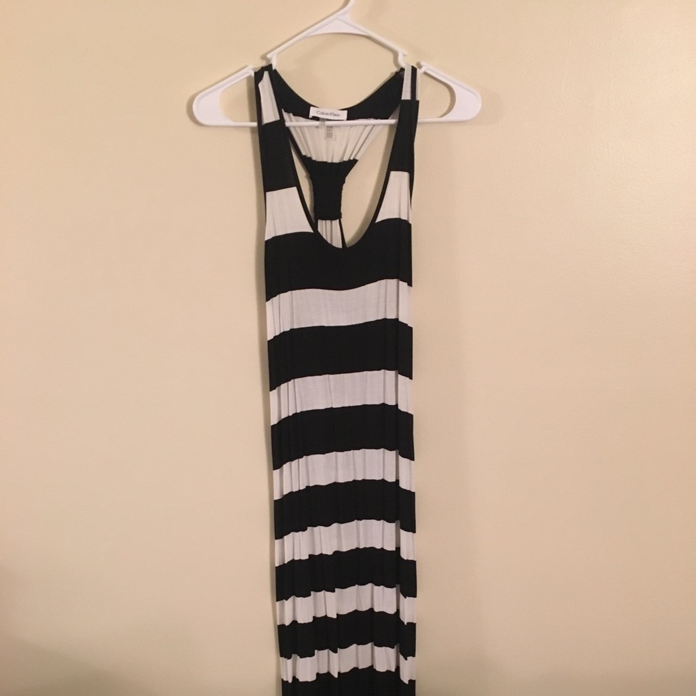 Calvin Klein black and white striped maxi dress